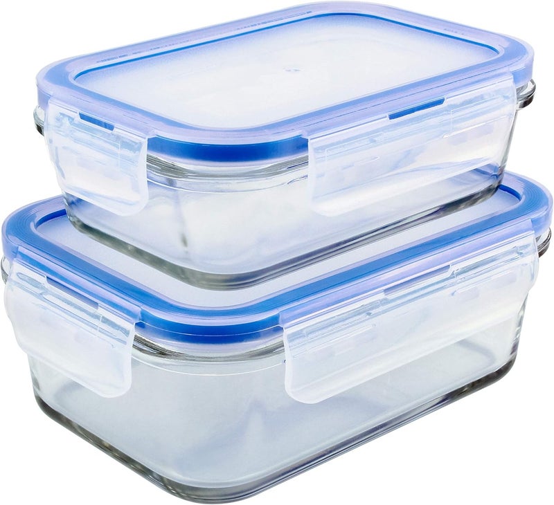 Mondex 2 Pieces Food Storage Container With Lid, Blue, 350 Ml/700 Ml, Rectangle, Glass - Image 2